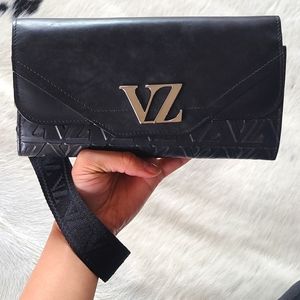 VELEZ Black Leather Wallet with a Strap